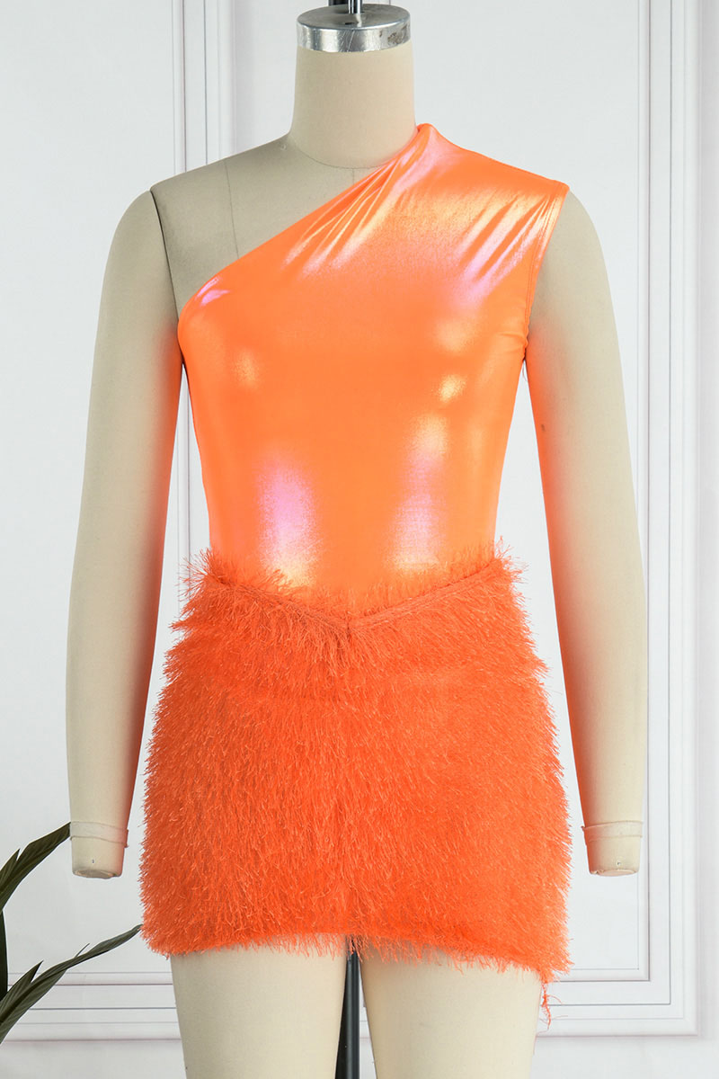 Sexy Solid Sequins Oblique Collar Sleeveless Two Pieces