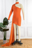 Orange Sexy Solid Patchwork Asymmetrical Half A Turtleneck One Step Skirt Dresses
