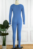 Blue Casual Sportswear Solid Patchwork U Neck Skinny Jumpsuits