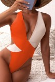 Yellow Sexy Patchwork Solid Backless Contrast Swimwears (With Paddings)