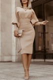 Apricot Casual Solid Basic O Neck One Step Skirt Dresses