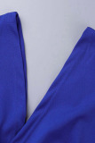 Blue Casual Solid Patchwork Slit V Neck Straight Dresses