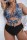 Blue Sexy Print Bandage Backless Halter Plus Size Swimwear (With Paddings)