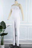 White Sexy Solid Patchwork Feathers Spaghetti Strap Skinny Jumpsuits