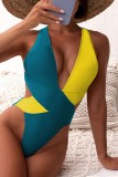 Orange Sexy Patchwork Solid Backless Contrast Swimwears (With Paddings)