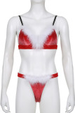 Red Sexy Solid Patchwork Feathers Christmas Day Swimwears