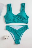 Sky Blue Sexy Solid Patchwork Backless Swimwears (With Paddings)