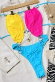 Multicolor Sexy Patchwork Hollowed Out Frenulum Backless Contrast Swimwears (With Paddings)