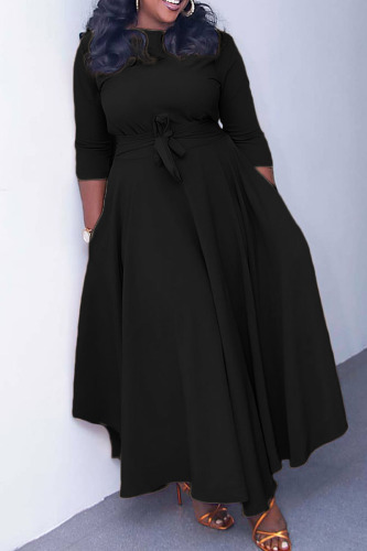 Black Casual Solid Bandage Patchwork O Neck Dresses