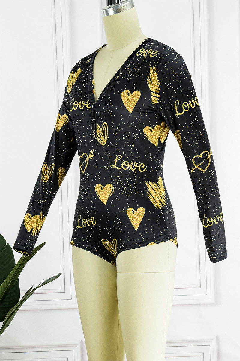 Sexy slight stretch batch printing one shoulder bodysuit pants sets