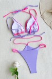 Rose Purple Sexy Solid Bandage Patchwork Backless Contrast Swimwears (With Paddings)