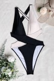 Black Sexy Patchwork Solid Backless Contrast Swimwears (With Paddings)
