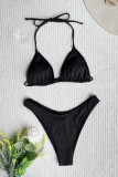 Black Sexy Solid Bandage Backless Swimsuit Three Piece Set (With Paddings)