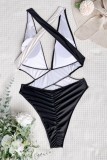Black Sexy Patchwork Solid Backless Contrast Swimwears (With Paddings)