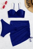 Royal Blue Sexy Solid Patchwork Backless Three Piece Sets (With Paddings)