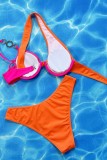 Orange Sexy Solid Hollowed Out Patchwork Backless Contrast Swimwears (With Paddings)