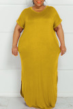Tangerine Red Casual Solid Patchwork Slit V Neck Straight Plus Size Dresses