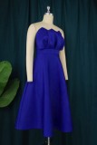 Blue Sexy Formal Solid Patchwork Backless Strapless Evening Dress Plus Size Dresses