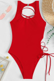 Red Sexy Solid Bandage Hollowed Out Patchwork Swimwears