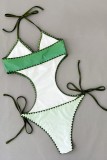 Green Sexy Gradual Change Print Bandage Backless Swimwears (With Paddings)