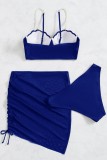 Royal Blue Sexy Solid Patchwork Backless Three Piece Sets (With Paddings)