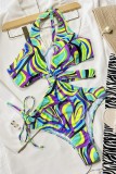 Green Sexy Print Hollowed Out Frenulum Backless Swimwears (With Paddings)