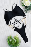 Black Sexy Solid Bandage Patchwork Backless Swimwears (With Paddings)