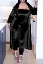 Plus Size Black Sexy Casual Solid Patchwork Two Pieces