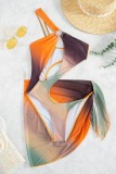 Multicolor Sexy Print Hollowed Out Backless Asymmetrical Swimwears (With Paddings)
