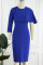 Blue Casual Solid Patchwork Flounce O Neck One Step Skirt Dresses