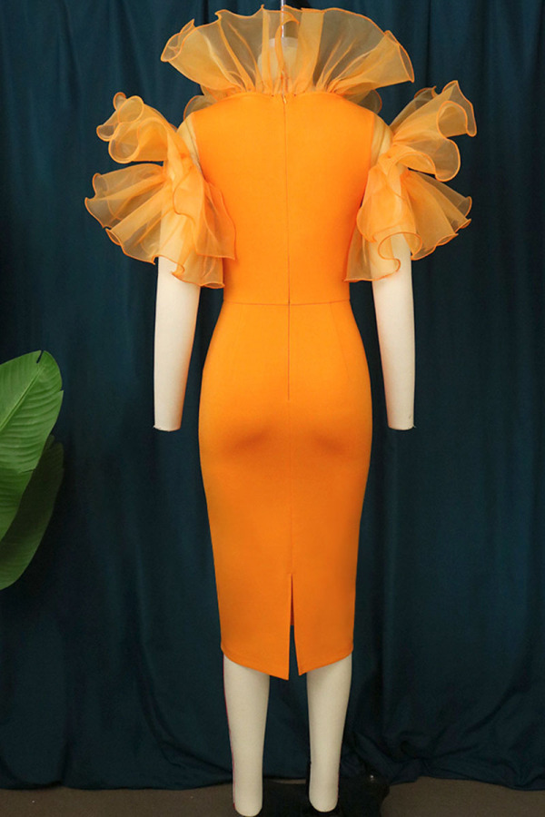 Wholesale Orange Elegant Solid Patchwork O Neck One Step Skirt Plus ...