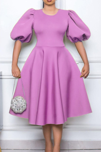 Nude Pink Casual Solid Patchwork O Neck A Line Dresses