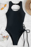 Black Sexy Solid Bandage Hollowed Out Patchwork Swimwears