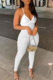 Blue Gray Sexy Casual Solid Backless Spaghetti Strap Skinny Jumpsuits