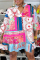Plus Size Pink Casual Print Patchwork Buttons Mandarin Collar A Line Dresses