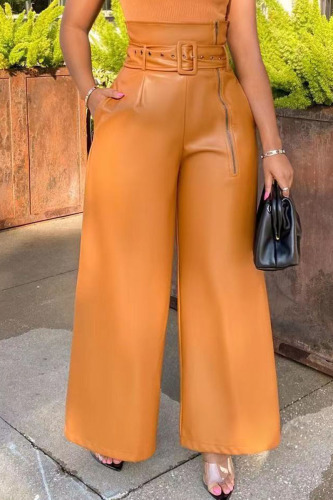 Plus Size Brown Casual Street Solid Bandage Patchwork Zipper