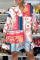 Plus Size Pink Casual Print Patchwork Buttons Mandarin Collar A Line Dresses