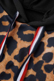 Camouflage Casual Print Leopard Camouflage Print Patchwork Hooded Collar Long Sleeve Two Pieces