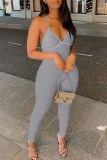Army Green Sexy Casual Solid Backless Spaghetti Strap Skinny Jumpsuits