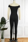 Black Sexy Casual Solid Hollowed Out Off the Shoulder Skinny Jumpsuits