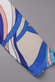 Blue Casual Print Bandage Patchwork V Neck Straight Jumpsuits