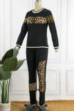 Black Casual Print Patchwork O Neck Long Sleeve Two Pieces