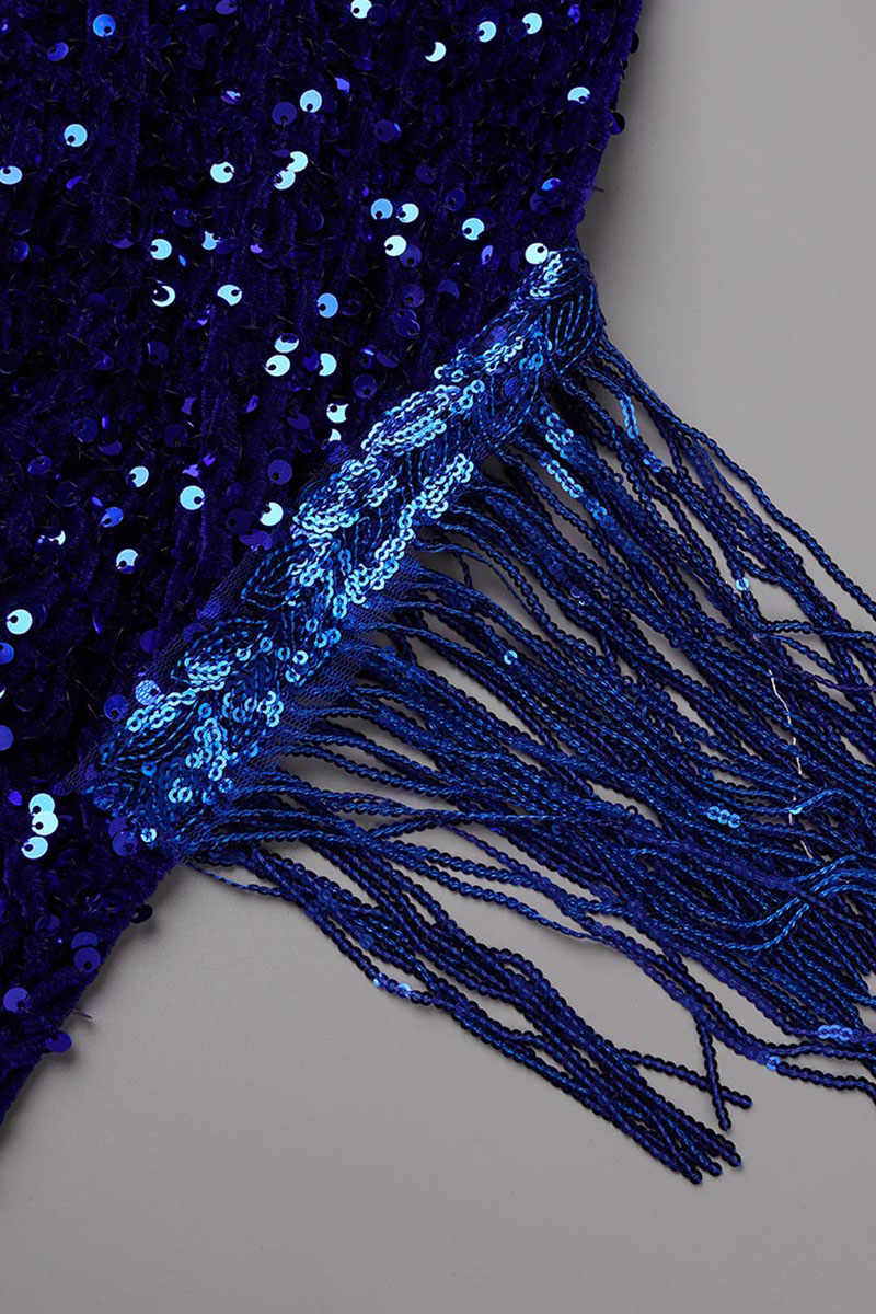 Sexy Sequined Tassel Sexy Backless Evening Dress