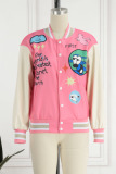 Pink Casual Street Print Patchwork Buckle Outerwear