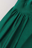 Green Sexy Solid Patchwork V Neck Evening Dress Dresses