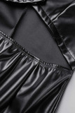 Black Sexy Solid Hollowed Out Patchwork Turn-back Collar One Step Skirt Dresses