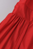 Red Sexy Solid Patchwork V Neck Evening Dress Dresses