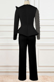 Plus Size Black Elegant Solid Patchwork Beading O Neck Jumpsuits