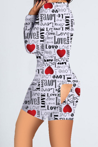 Black White Casual Print Patchwork Buttons V Neck Skinny Rompers