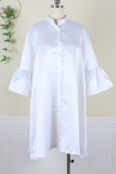 Plus Size White Casual Elegant Solid Patchwork Buckle A Line Dresses